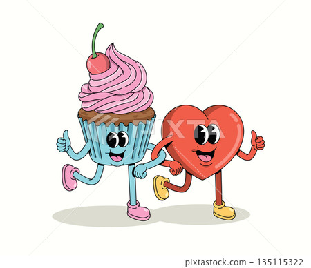 cupcake and love groovy cartoon illustration 135115322