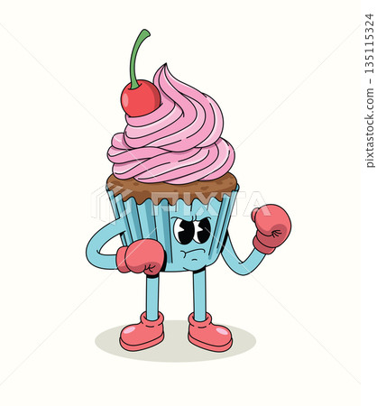 cupcake boxer  groovy cartoon illustration 135115324