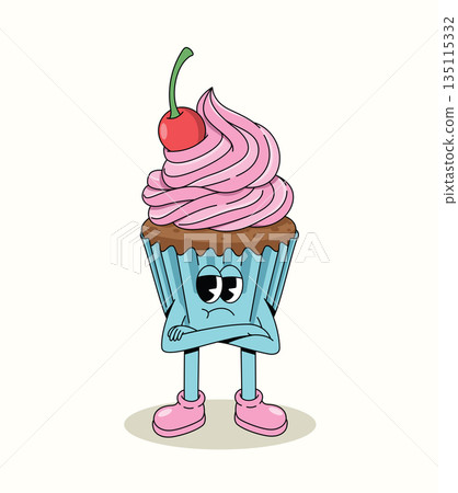 cupcake crossed arms groovy cartoon illustration 135115332