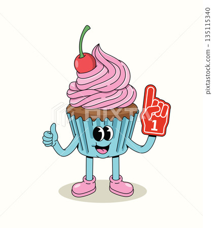 cupcake foam hand groovy cartoon illustration 135115340
