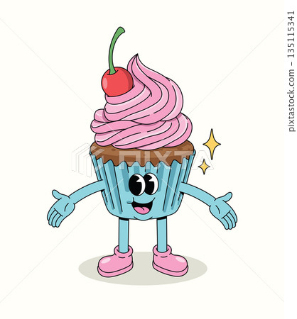 cupcake happy groovy cartoon illustration cupcake happy groovy cartoon illustration 135115341