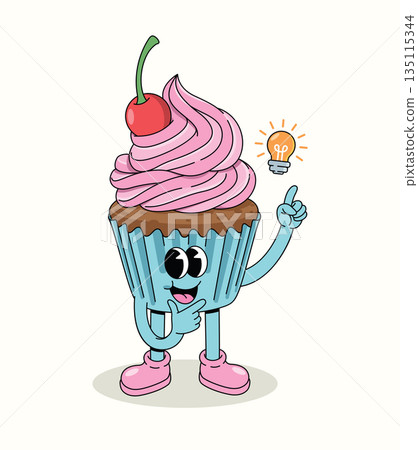 cupcake idea groovy cartoon illustration 135115344