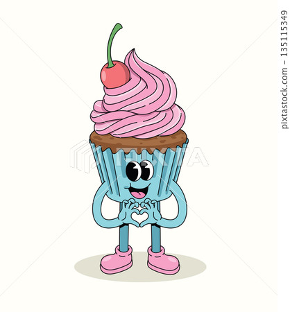 cupcake love groovy cartoon illustration cupcake love groovy cartoon illustration 135115349