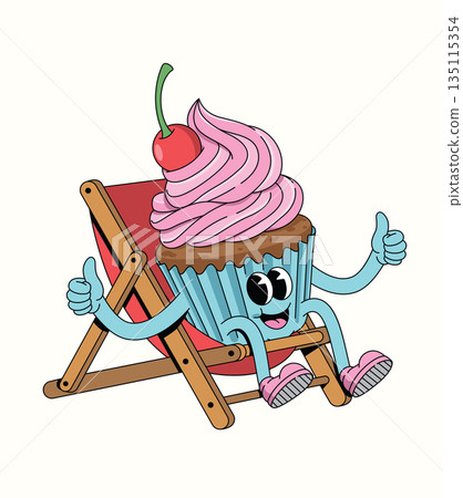 cupcake relaxing on chair groovy cartoon illustration cupcake relaxing on chair groovy cartoon illustration 135115354