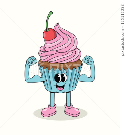 cupcake strong groovy cartoon illustration 135115358