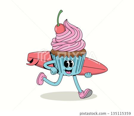 cupcake surf walk groovy cartoon illustration cupcake surf walk groovy cartoon illustration 135115359