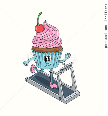 cupcake treadmill groovy cartoon illustration cupcake treadmill groovy cartoon illustration 135115363
