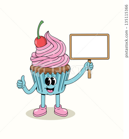 cupcake white board groovy cartoon illustration 135115366
