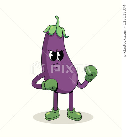 eggplant boxer groovy cartoon illustration eggplant boxer groovy cartoon illustration 135115374