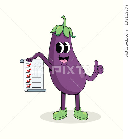 eggplant checklist groovy cartoon illustration eggplant checklist groovy cartoon illustration 135115375