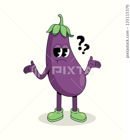 eggplant confused groovy cartoon illustration eggplant confused groovy cartoon illustration 135115376