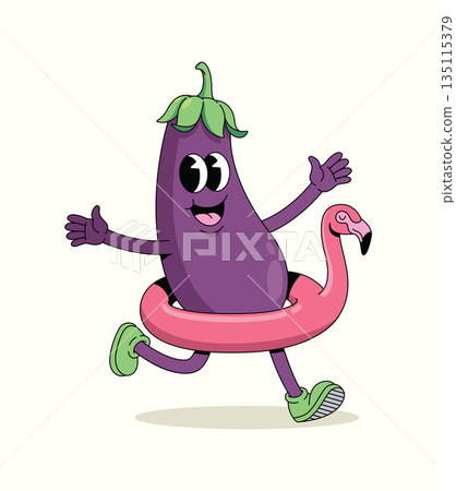 eggplant flamingo groovy cartoon illustration eggplant flamingo groovy cartoon illustration 135115379