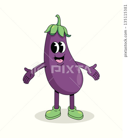 eggplant groovy cartoon illustration eggplant groovy cartoon illustration 135115381