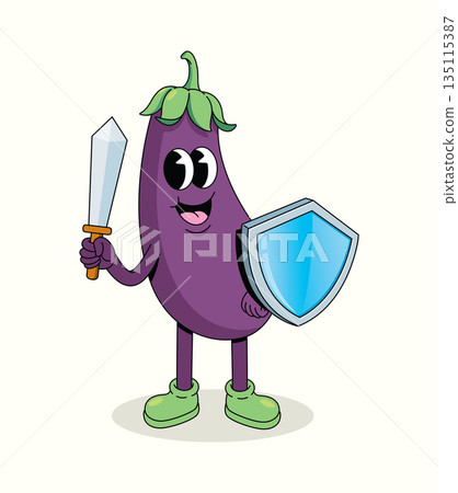 eggplant knight groovy cartoon illustration eggplant knight groovy cartoon illustration 135115387