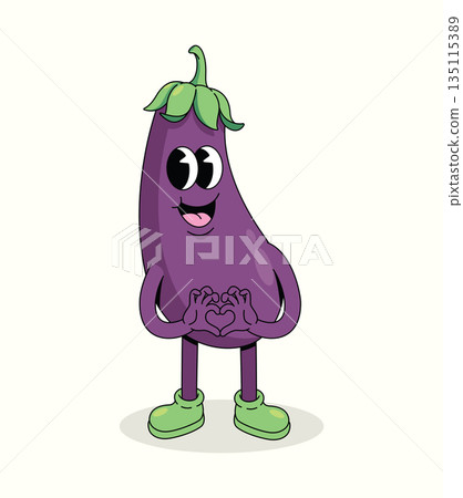 eggplant love groovy cartoon illustration eggplant love groovy cartoon illustration 135115389