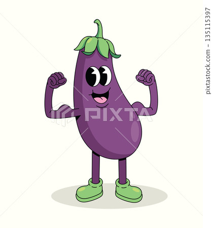 eggplant strong groovy cartoon illustration 135115397