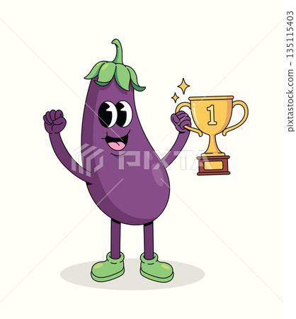 eggplant trophy groovy cartoon illustration 135115403