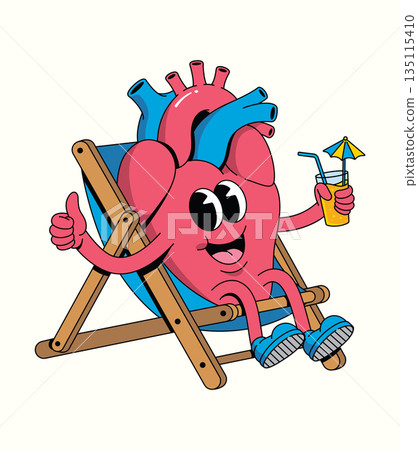 heart relaxing on chair groovy cartoon illustration 135115410