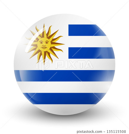 Glass light ball with flag of Uruguay. Round sphere, template icon. Uruguayan islands national symbol. Glossy realistic ball, 3D abstract vector illustration. Big bubble Glass light ball with flag of Uruguay. Round sphere, template icon. Uruguayan islands national symbol. Glossy realistic ball, 3D abstract vector illustration. Big bubble 135115508