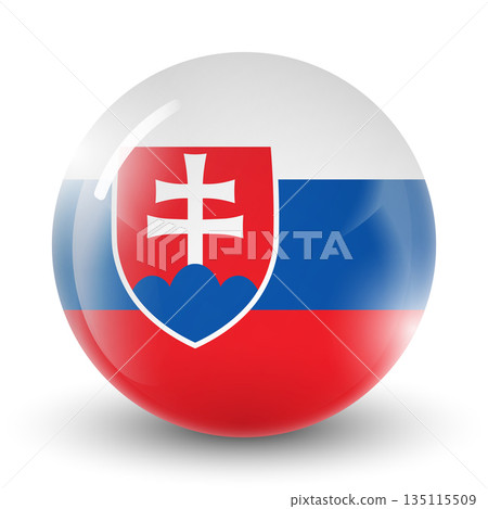 Glass light ball with flag of Slovakia. Round sphere, template icon. Slovak national symbol. Glossy realistic ball, 3D abstract vector illustration. Big bubble Glass light ball with flag of Slovakia. Round sphere, template icon. Slovak national symbol. Glossy realistic ball, 3D abstract vector illustration. Big bubble 135115509