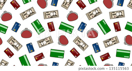 Seamless background image of bankbook, money, credit card and wallet. Seamless background image of bankbook, money, credit card and wallet. 135115563