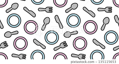 餐具圖示的無縫背景圖。 135115653