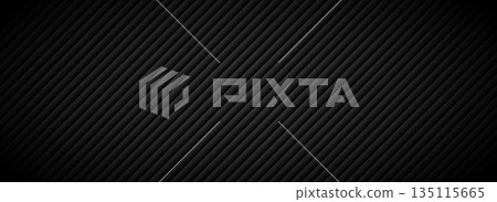 Black technical striped background. Abstract diagonal line pattern texture. Tech carbon stripe design wallpaper. Vector geometric insulation wall concept. Dark slanted linear cover backdrop. 135115665