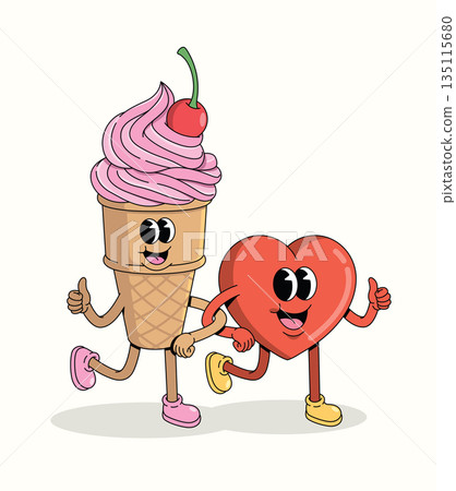 ice cream cone and love together groovy cartoon illustration ice cream cone and love together groovy cartoon illustration 135115680