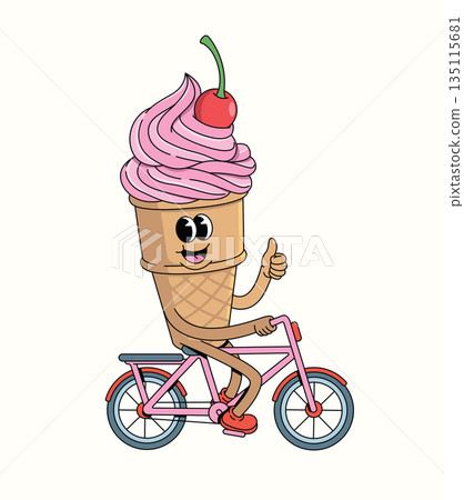 ice cream cone bicycle groovy cartoon illustration ice cream cone bicycle groovy cartoon illustration 135115681