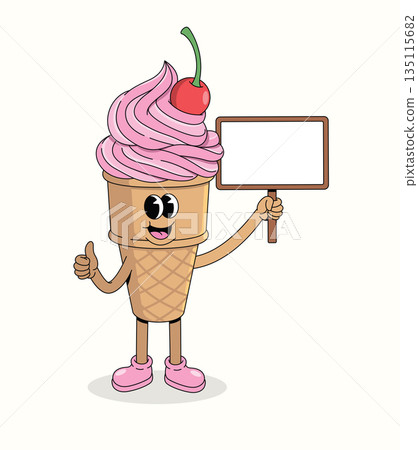 ice cream cone blank board groovy cartoon illustration 135115682