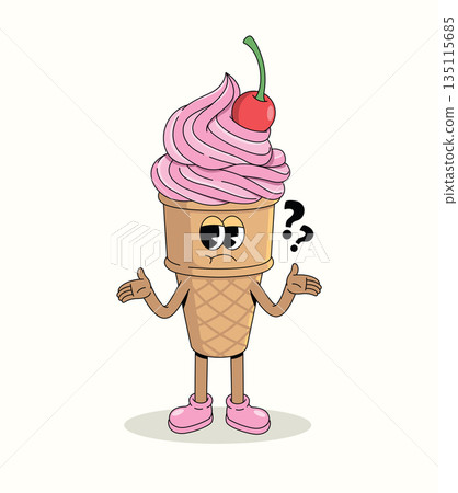 ice cream cone confused groovy cartoon illustration 135115685