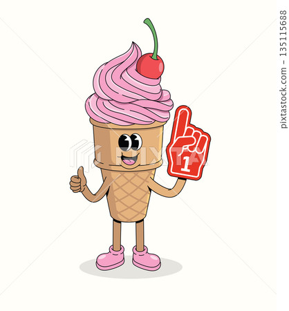 ice cream cone foam hand groovy cartoon illustration ice cream cone foam hand groovy cartoon illustration 135115688