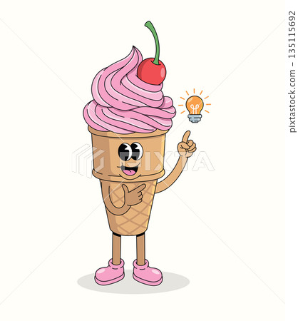 ice cream cone idea groovy cartoon illustration 135115692