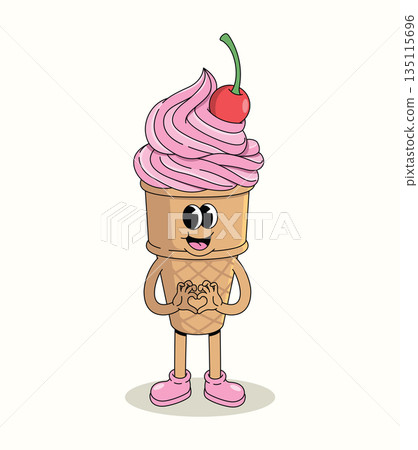 ice cream cone love groovy cartoon illustration ice cream cone love groovy cartoon illustration 135115696