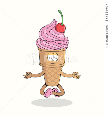 ice cream cone meditation groovy cartoon illustration ice cream cone meditation groovy cartoon illustration 135115697