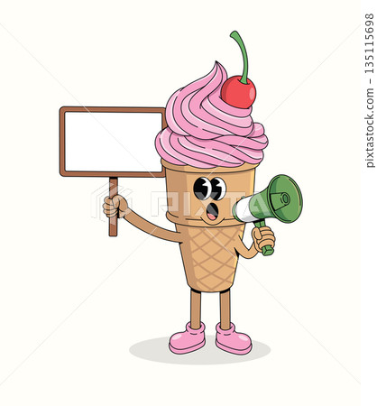 ice cream cone megaphone groovy cartoon illustration ice cream cone megaphone groovy cartoon illustration 135115698