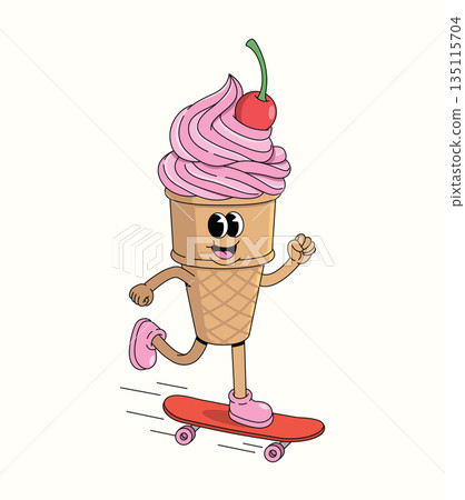 ice cream cone skateboard groovy cartoon illustration ice cream cone skateboard groovy cartoon illustration 135115704