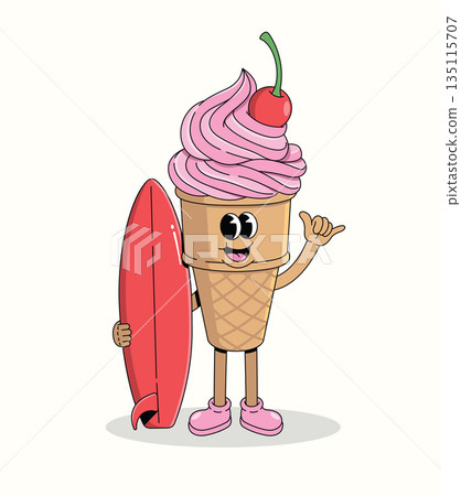 ice cream cone surf shaka hand groovy cartoon illustration ice cream cone surf shaka hand groovy cartoon illustration 135115707