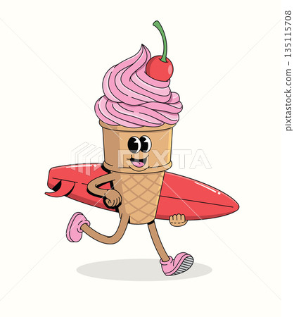 ice cream cone surf walk groovy cartoon illustration ice cream cone surf walk groovy cartoon illustration 135115708
