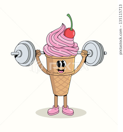 ice cream cone weightlifting groovy cartoon illustration ice cream cone weightlifting groovy cartoon illustration 135115713