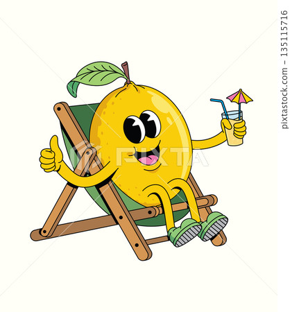 lemon relaxing on chair groovy cartoon illustration 135115716
