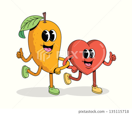 mango and love groovy cartoon illustration 135115718