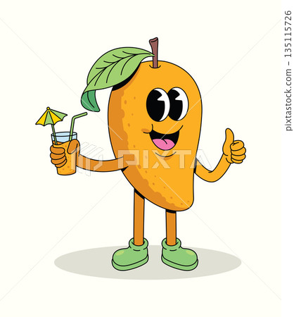 mango drink groovy cartoon illustration 135115726