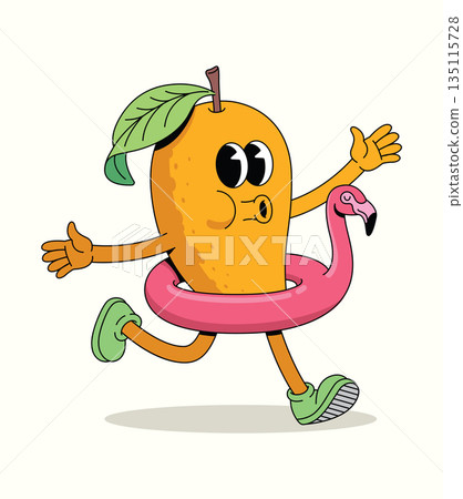 mango flamingo float groovy cartoon illustration mango flamingo float groovy cartoon illustration 135115728