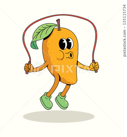 mango jump rope groovy cartoon illustration mango jump rope groovy cartoon illustration 135115734