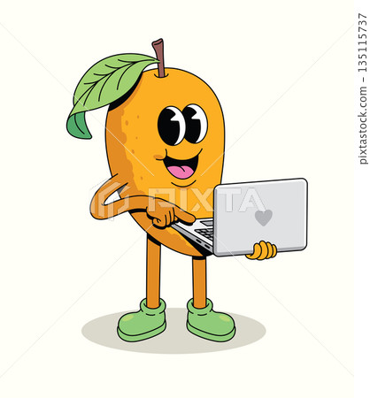 mango laptop groovy cartoon illustration mango laptop groovy cartoon illustration 135115737