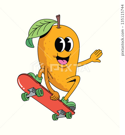 mango skateboard groovy cartoon illustration mango skateboard groovy cartoon illustration 135115744