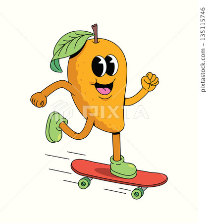 mango skateboard walk groovy cartoon illustration 135115746