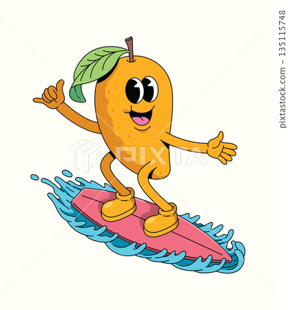 mango surf groovy cartoon illustration mango surf groovy cartoon illustration 135115748
