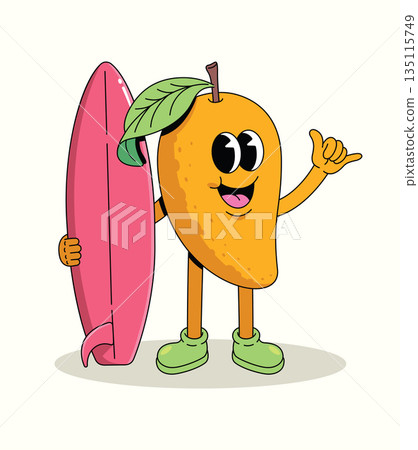 mango surf shaka groovy cartoon illustration mango surf shaka groovy cartoon illustration 135115749